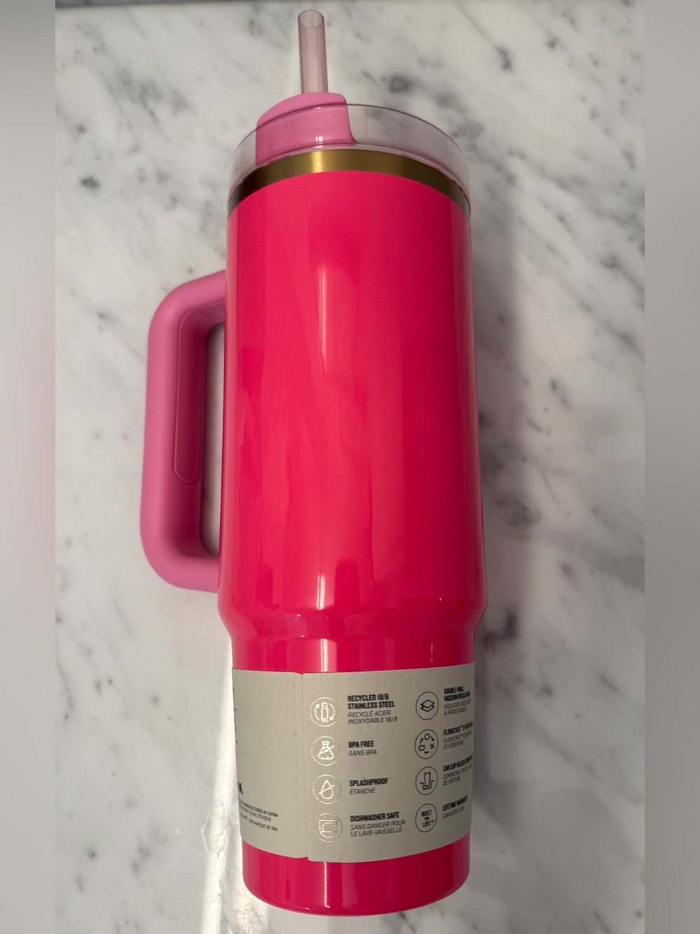 Stanley Hot Pink Quencher Tumbler with Pink Handle - Picture 3 of 5